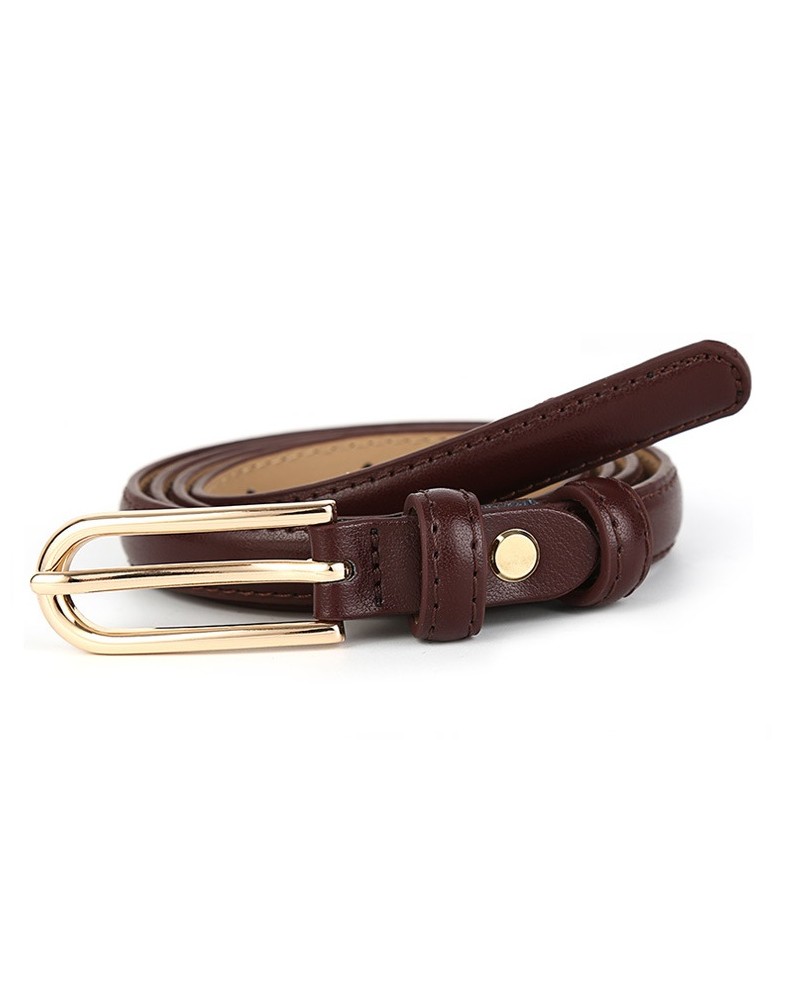 Rectangular buckle leather skinny belt