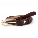 Long buckle leather skinny belt