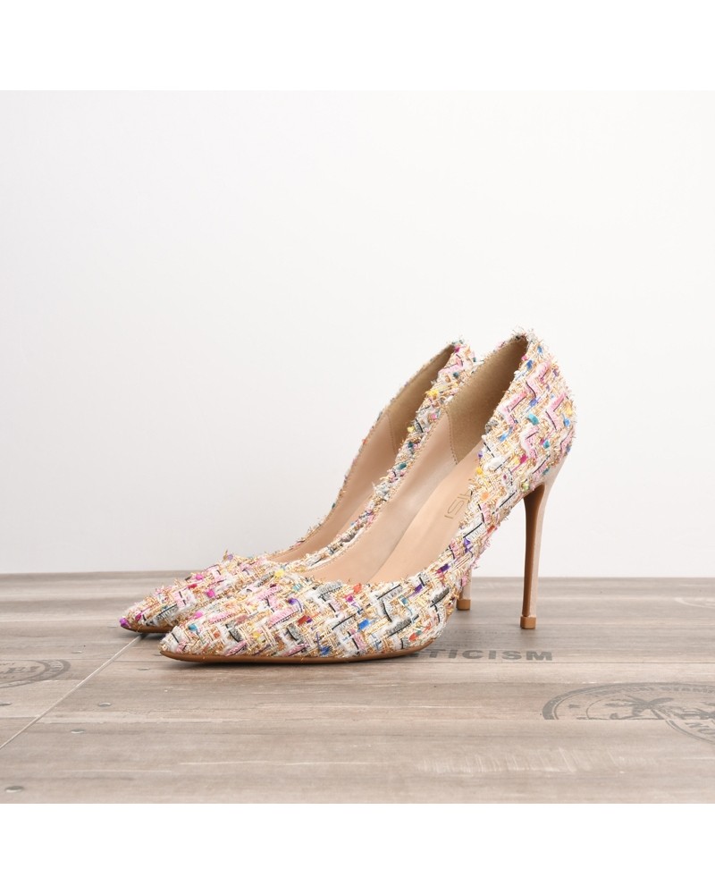 Flowery fabric high heels plus size