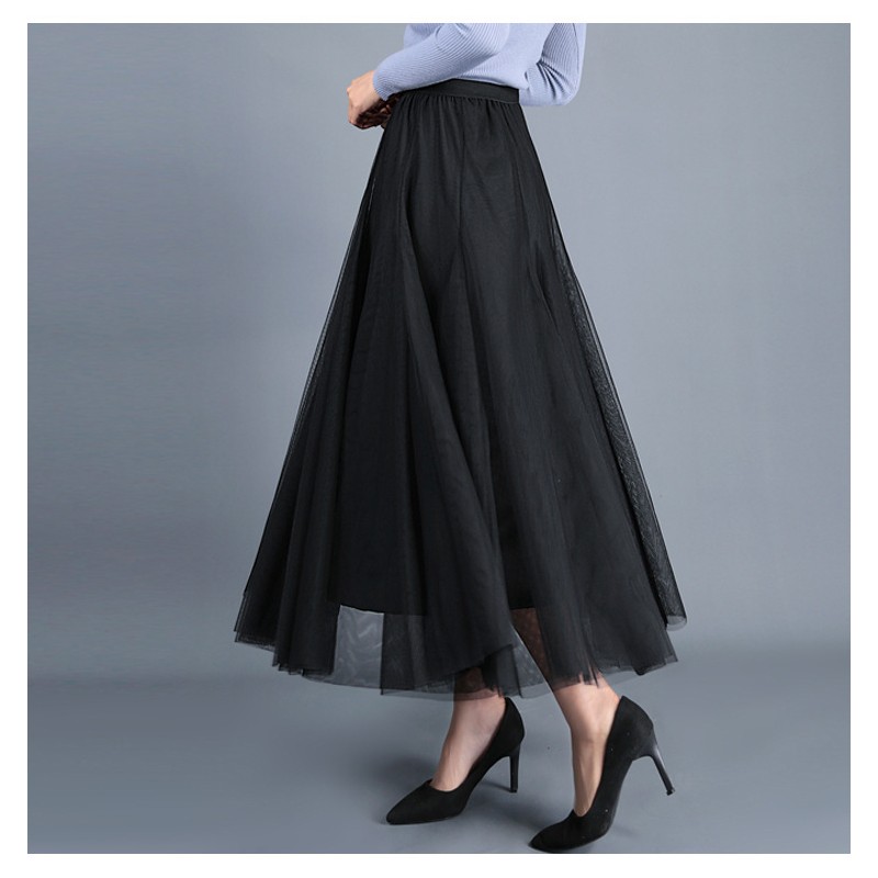 Stylish long black tulle skirt - Super X Studio