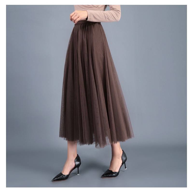 Stylish long brown tulle skirt - Super X Studio
