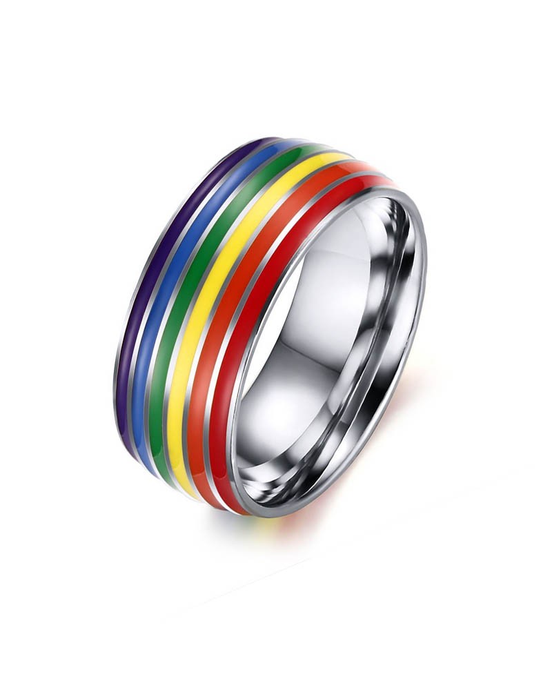 Details about   Stainless Steel Brushed Center Rainbow Step Edge Band Ring Size 7-12 