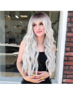 Long wavy wigs with bangs gradient