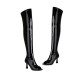 Black patent stylish knee-high boots 2023 autumn
