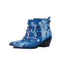 Blue wedge block heels ankle boots 2023