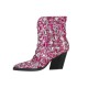 Rose red block heels shiny ankle boots 