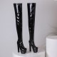 Black patent stylish knee-high boots big size
