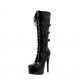 Black patent platform heels boots straps buckle