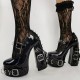 Black patent gothic platform thick heels