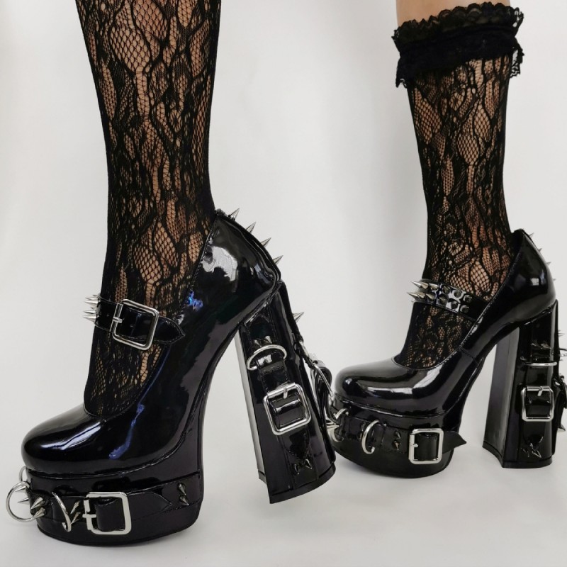 Black patent gothic platform thick heels - Super X Studio