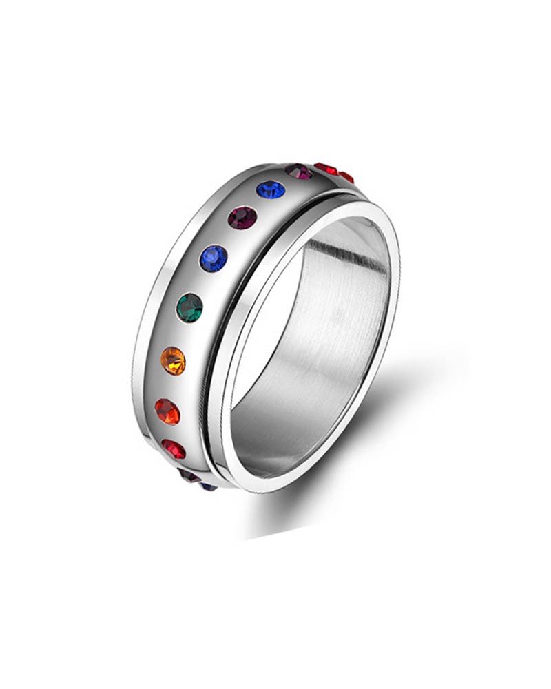 Steel ring decorated with synthetic zircons