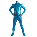 Metallic unitard blue shiny bodysuit catsuit