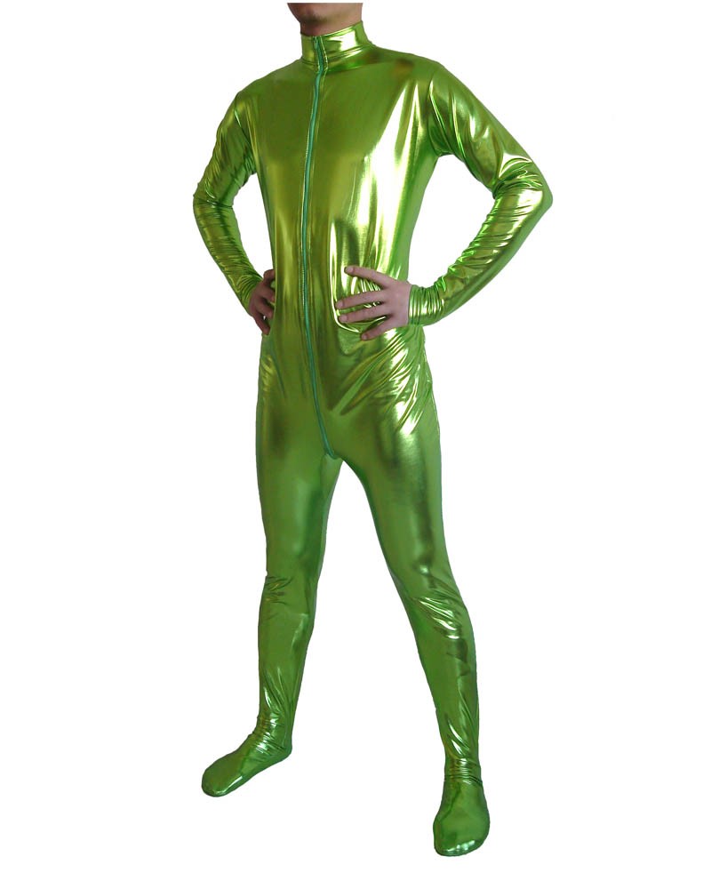 Metallic unitard green shiny bodysuit catsuit