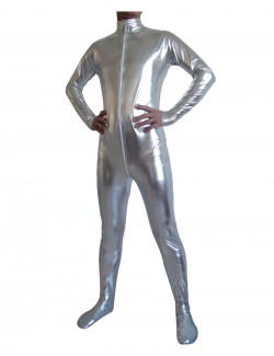 Metallic unitard silver shiny bodysuit catsuit