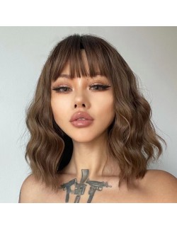 Medium curly synthetic half wigs with bangs