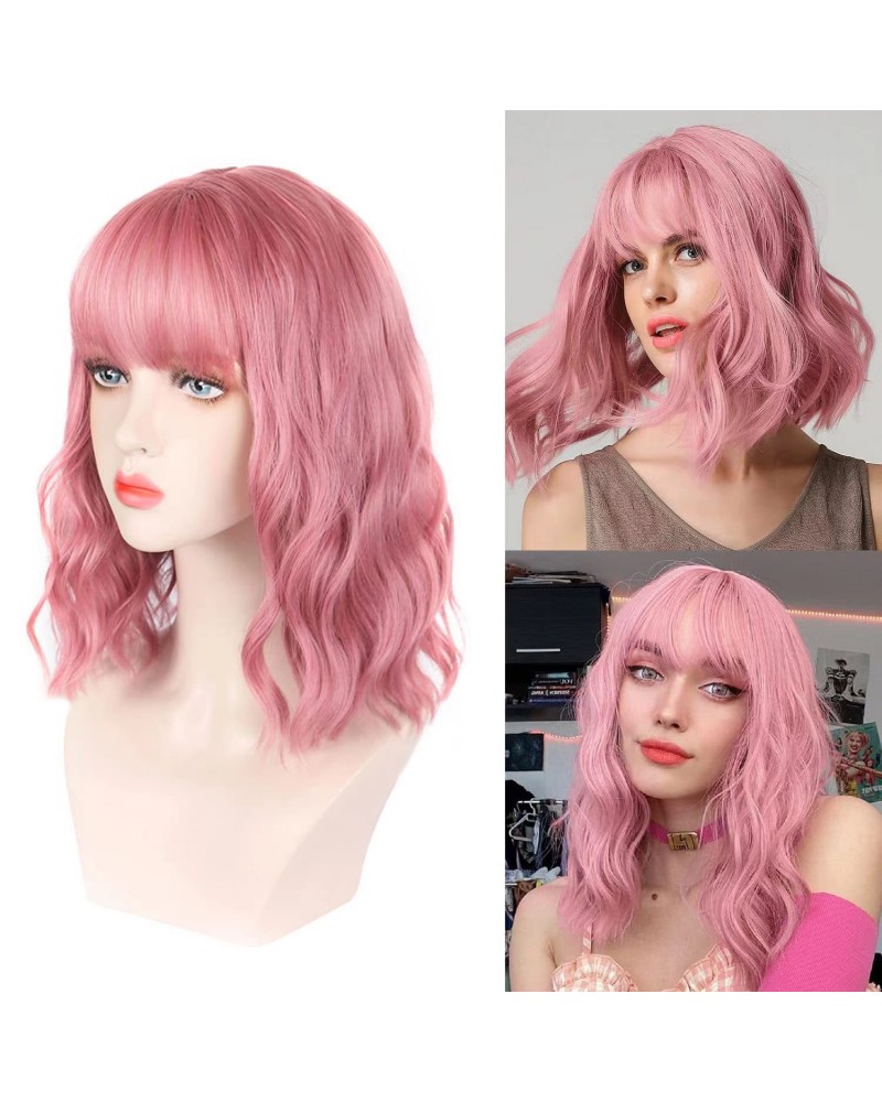 Bright pink curly half wigs with bangs Super X Studio