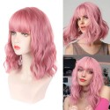 Bright pink curly half wigs with bangs