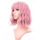 Bright pink curly half wigs with bangs