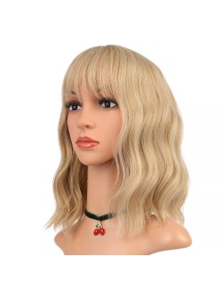 Blonde curly beauty half wigs with bangs