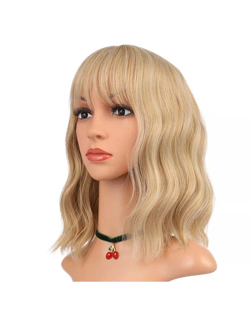 Blonde curly beauty half wigs with bangs