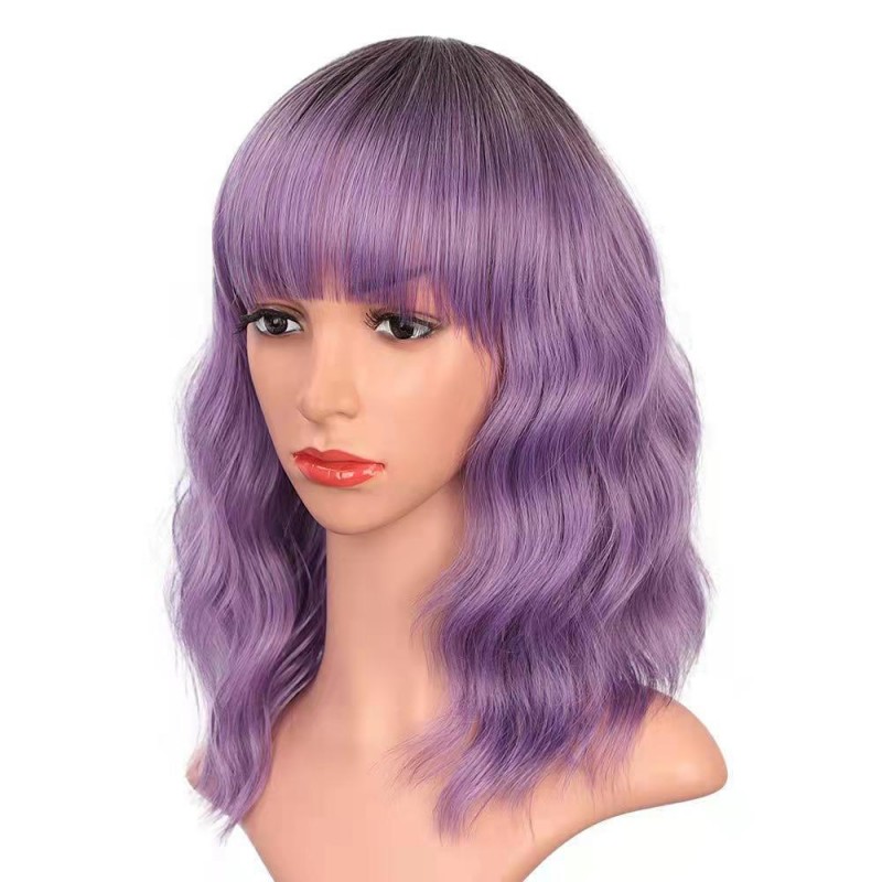 Purple curly hair half wigs with bangs - Super X Studio