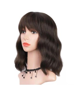 Dark brown curly half wigs with bangs