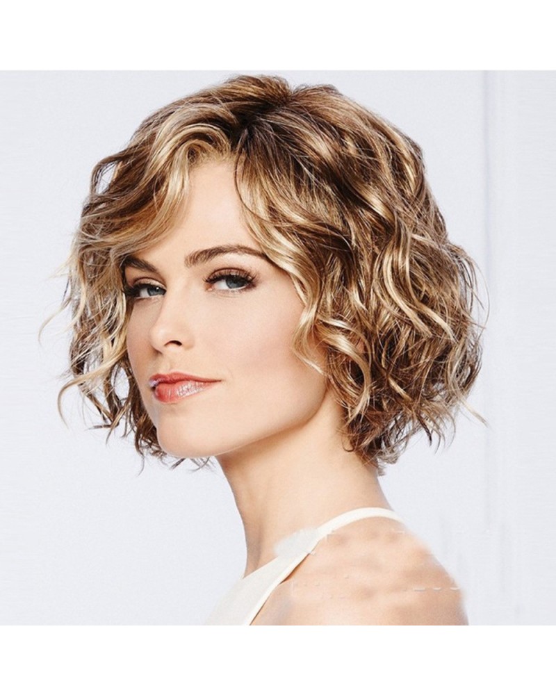 Blonde curly short wigs with bangs