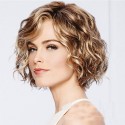 Blonde curly short wigs with bangs