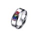 Rainbow synthetic zircons steel ring