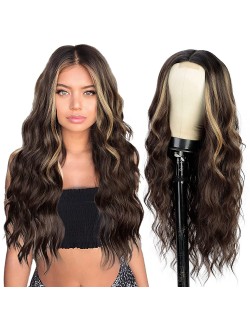 Long chocolate brown wavy lace front wig