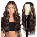 Extra-long chestnut brown wavy lace front wig