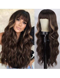 Long chocolate brown wavy wig with bands