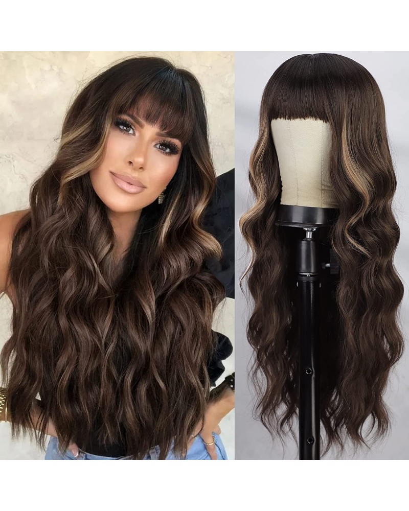 Long chocolate brown wavy wig with bands