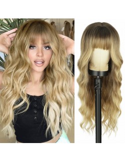 Glamorous golden long curly synthetic wigs with bands