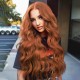 Chestnut-red women's center-parted long curly wig