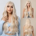 Honey blonde long natural wave wig with bangs