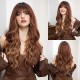 brown long Wavy Wig Flattering Bangs