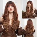 Brown Long Wavy Wig Flattering Bangs