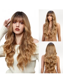 Blond Long Wavy Wig Flattering Bangs