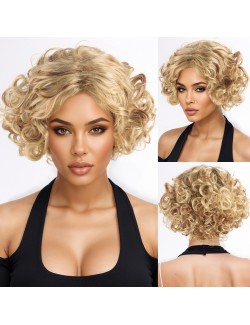 Short Bob Wig for Trans Buttery Soft Golden Curls Premium Synthetic Hair