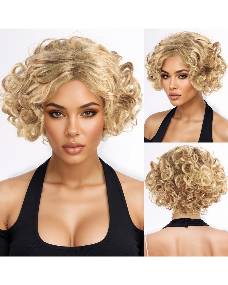 Short Bob Wig for Trans Buttery Soft Golden Curls Premium Synthetic Hair