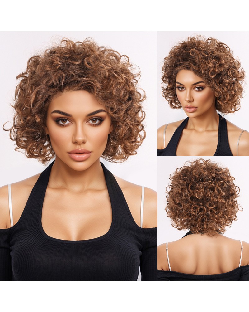 Short Bob Wig for Trans Buttery Soft Golden Curls Premium Synthetic Hair