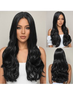 Long Black Wig - Thick 2-in-1 Straight & Wavy Synthetic Hair