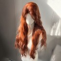 Rote Premium Lange gewellte Perücke mit Pony