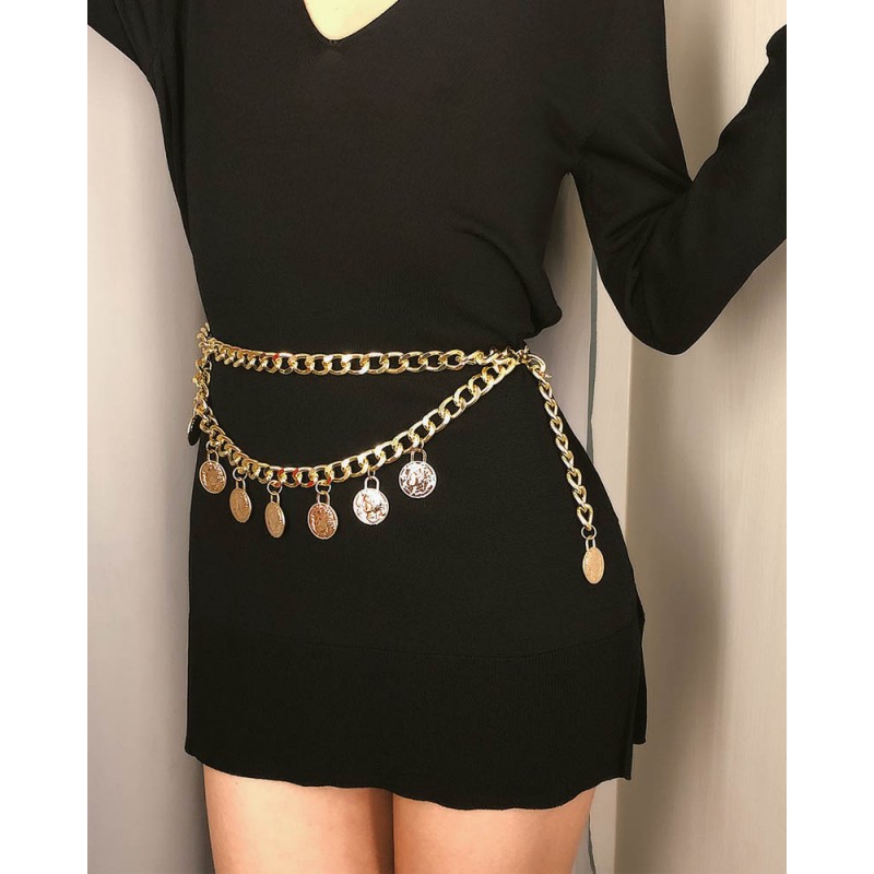 Chaîne De Taille Femme étoile Lune – Ceinture Métal Vintage Or Argent Pour Robe, Jean, Pantalon