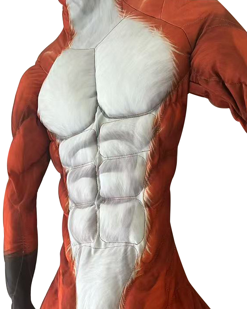 Fox Muscle Zentai Suit - 3D Contoured Pet Costume with 4-Way Stretch for Cosplay & Halloween
