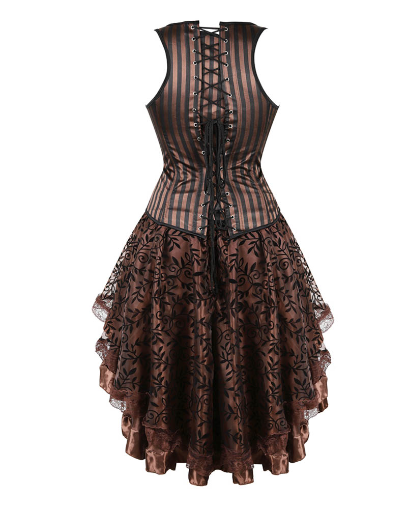 Gothic Vintage Underbust Shoulder Straps Corset And Skirt Set