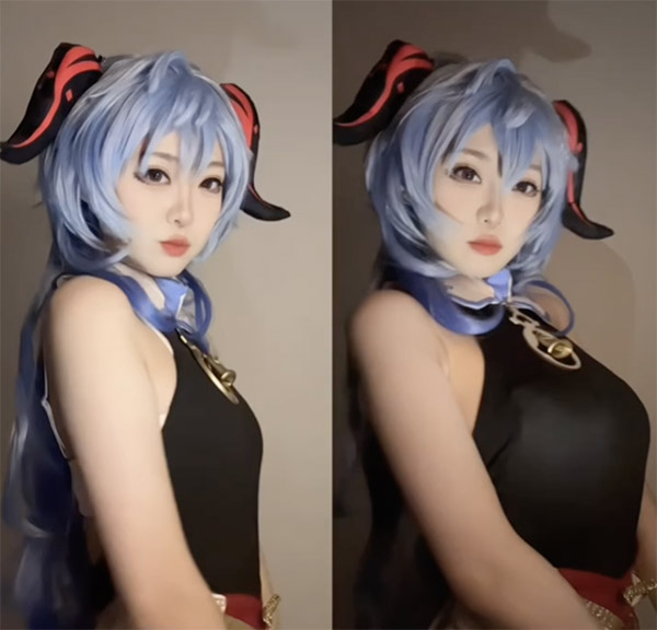 Photo comparatrice d'un cosplayer portant un plastron pectoral en silicone
