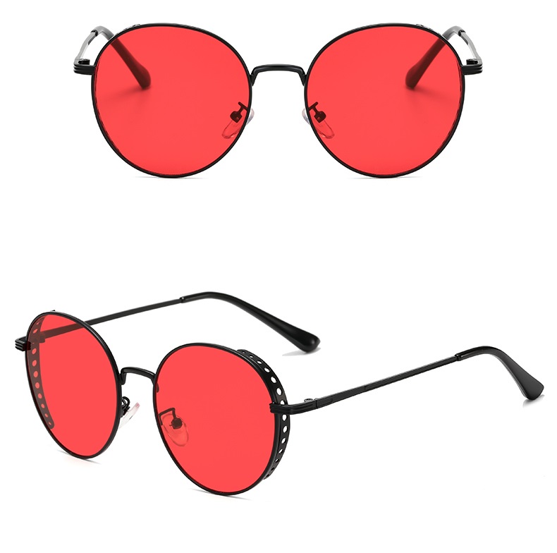 round sunglasses red tone mirror lens