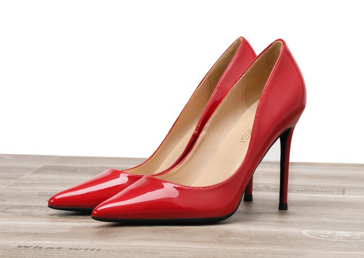 red coated high heels pointed toe solid